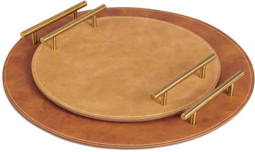 Δίσκος Σερβιρίσματος (Σετ 2Τμχ.) 53514.02.05 Φ40+Φ30cm Brown Navaris Μέταλλο,Τεχνόδερμα