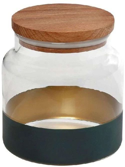 Βάζο Αποθήκευσης Με Καπάκι Alfa RAB631 635ml Φ10x11cm Green-Gold Espiel Γυαλί