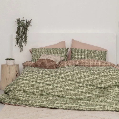 Σεντόνια FL6177 (Σετ 4τμχ) Green-Beige Palamaiki Υπέρδιπλο 240x260cm 100% Βαμβάκι