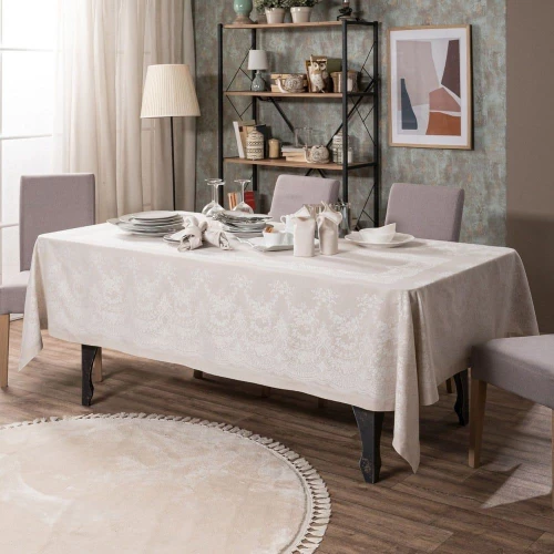 Τραπεζομάντηλο Etienne 01 Ecru Teoran 155x230 160x230cm Βαμβάκι-Πολυέστερ