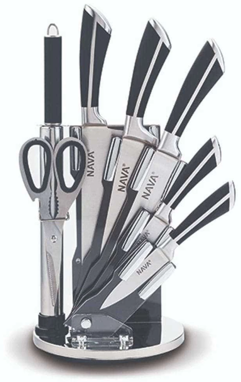 Μαχαίρια Σε Βάση (Σετ 8Τμχ) 10-167-021 Silver-Black Nava Ατσάλι