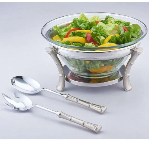 Σαλατιέρα Με Κουτάλες Glamour (Σετ 3Τμχ) 723017 30x30x18cm Inox-Clear Marva Large Ανοξείδωτο Ατσάλι