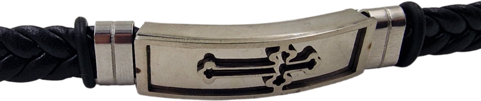 Βραχιόλι ανδρικό δέρμα ατσάλι Σταυρός