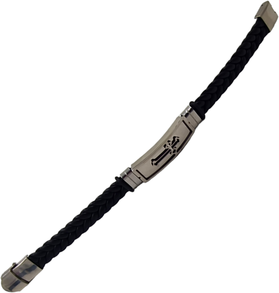 Βραχιόλι ανδρικό δέρμα ατσάλι Σταυρός