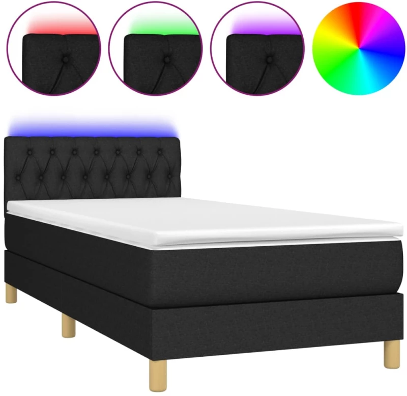 ΚΡΕΒΑΤΙ BOXSPRING ΜΕ ΣΤΡΩΜΑ & LED ΜΑΥΡΟ 90X200 ΕΚ. ΥΦΑΣΜΑΤΙΝΟ 3133927