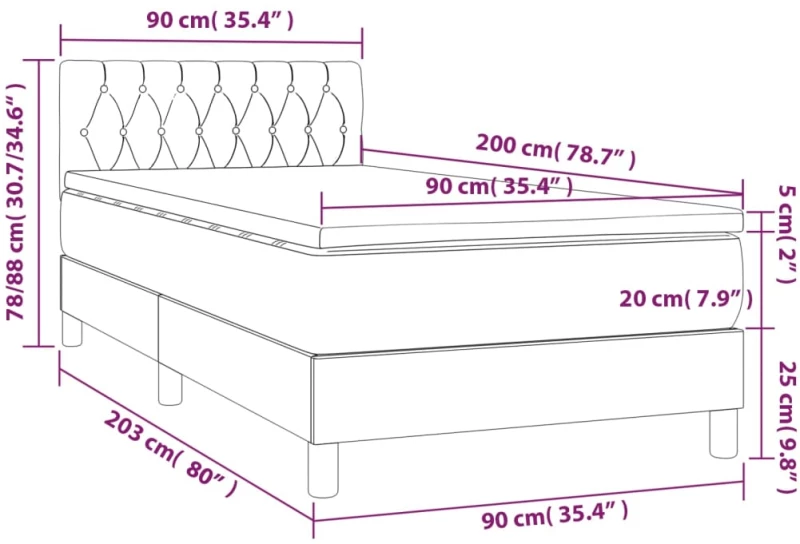 ΚΡΕΒΑΤΙ BOXSPRING ΜΕ ΣΤΡΩΜΑ & LED ΜΑΥΡΟ 90X200 ΕΚ. ΥΦΑΣΜΑΤΙΝΟ 3133927