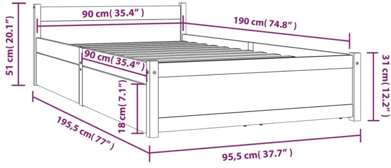 ΠΛΑΙΣΙΟ ΚΡΕΒΑΤΙΟΥ ΜΕ ΣΥΡΤΑΡΙΑ ΛΕΥΚΟ 90X190 ΕΚ 3FT SINGLE 3103479