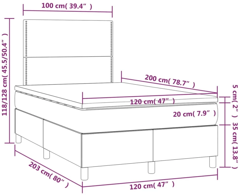 ΚΡΕΒΑΤΙ BOXSPRING ΜΕ ΣΤΡΩΜΑ & LED ΑΝ.ΓΚΡΙ 120X200 ΕΚ ΥΦΑΣΜΑΤΙΝΟ 3135341