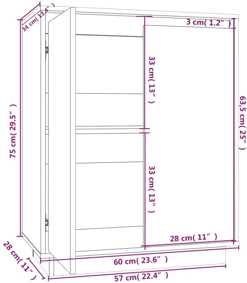 ΝΤΟΥΛΑΠΙ ΛΕΥΚΟ 60 X 34 X 75 ΕΚ. ΑΠΟ ΜΑΣΙΦ ΞΥΛΟ ΠΕΥΚΟΥ 813346