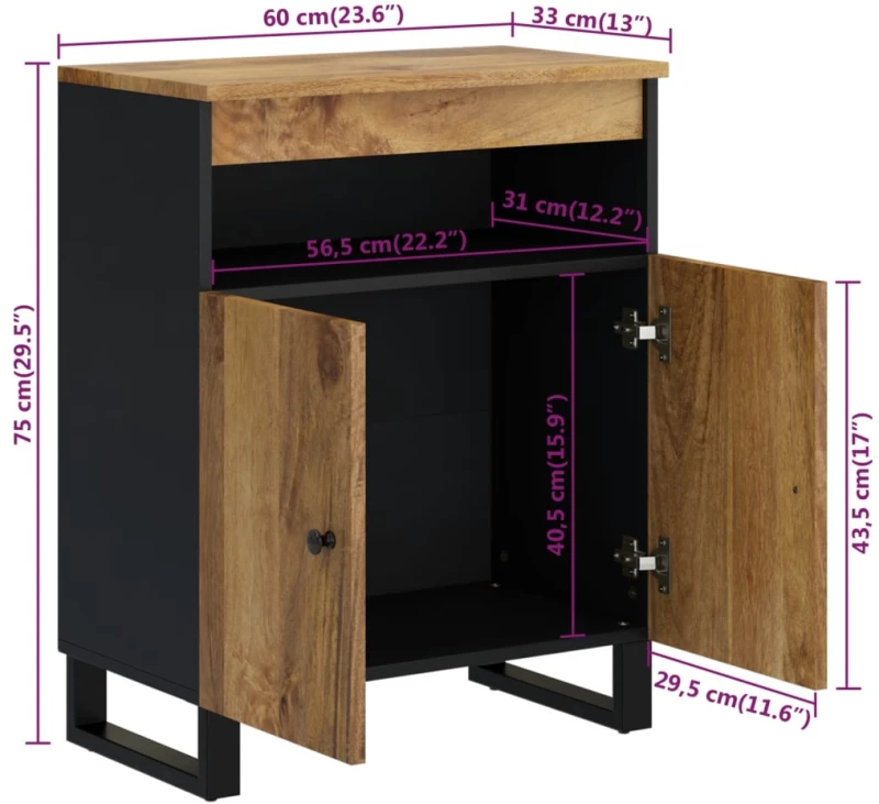 ΝΤΟΥΛΑΠΙ ΜΕ 2 ΠΟΡΤΕΣ 60 X 33 X 75 ΕΚ. ΑΠΟ ΜΑΣΙΦ ΞΥΛΟ ΜΑΝΓΚΟ 352916