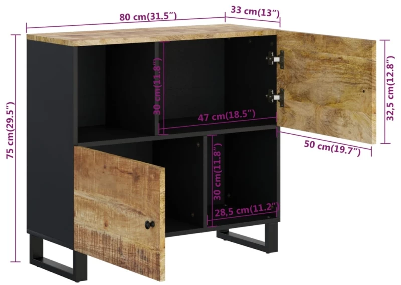 ΝΤΟΥΛΑΠΙ ΜΕ 2 ΠΟΡΤΕΣ 80 X 33 X 75 ΕΚ. ΑΠΟ ΜΑΣΙΦ ΞΥΛΟ ΜΑΝΓΚΟ 352921