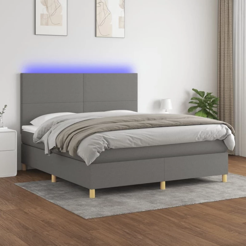 ΚΡΕΒΑΤΙ BOXSPRING ΜΕ ΣΤΡΩΜΑ & LED ΣΚ.ΓΚΡΙ 160X200 ΕΚ ΥΦΑΣΜΑΤΙΝΟ 3135286