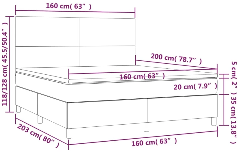 ΚΡΕΒΑΤΙ BOXSPRING ΜΕ ΣΤΡΩΜΑ & LED ΣΚ.ΓΚΡΙ 160X200 ΕΚ ΥΦΑΣΜΑΤΙΝΟ 3135286