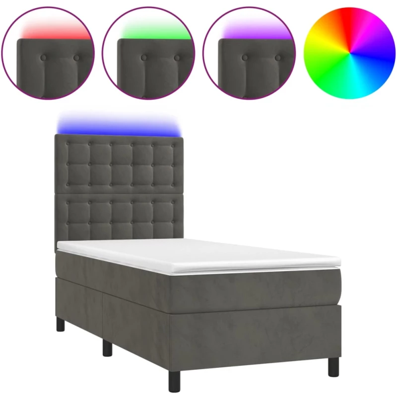 ΚΡΕΒΑΤΙ BOXSPRING ΜΕ ΣΤΡΩΜΑ & LED ΣΚ. ΓΚΡΙ 90X190 ΕΚ. ΒΕΛΟΥΔΙΝΟ 3136336