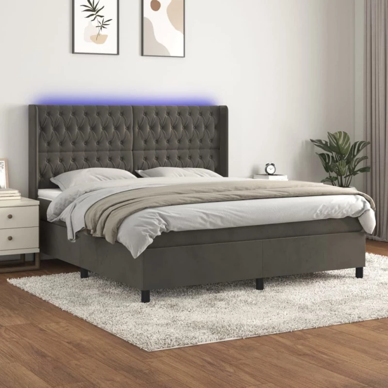 ΚΡΕΒΑΤΙ BOXSPRING ΜΕ ΣΤΡΩΜΑ & LED ΣΚ. ΓΚΡΙ 160X200ΕΚ. ΒΕΛΟΥΔΙΝΟ 3139752