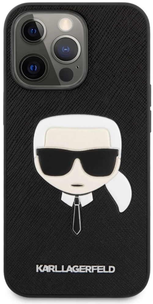Karl Lagerfeld Saffiano Ikonik Karl`s Head - Case for iPhone 13 Pro (Black)