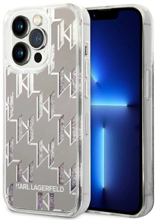 Karl Lagerfeld Monogram Liquid Glitter - Case for iPhone 14 Pro Max (Silver)