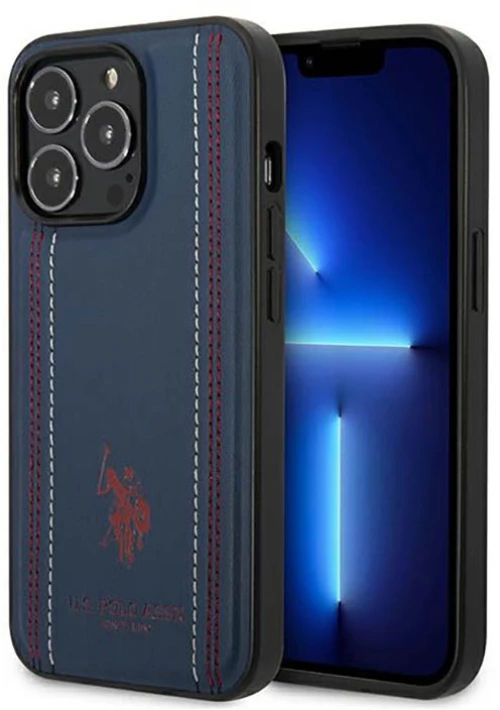 US Polo Assn Leather Stitch - Case for iPhone 14 Pro Max (Navy blue)