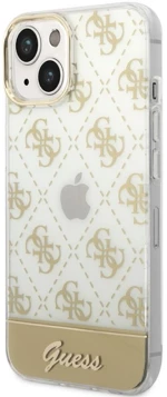 Guess 4G Stripe Script Logo Electroplated Pattern - Case for iPhone 14 Plus (Gold)