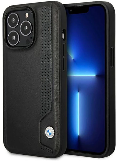 BMW Leather Blue Dots - Case for iPhone 14 Pro (Black)