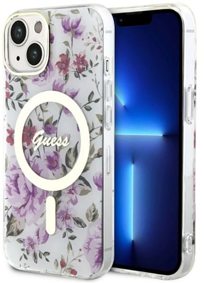 Guess Flower MagSafe - Case for iPhone 14 Plus (Transparent)