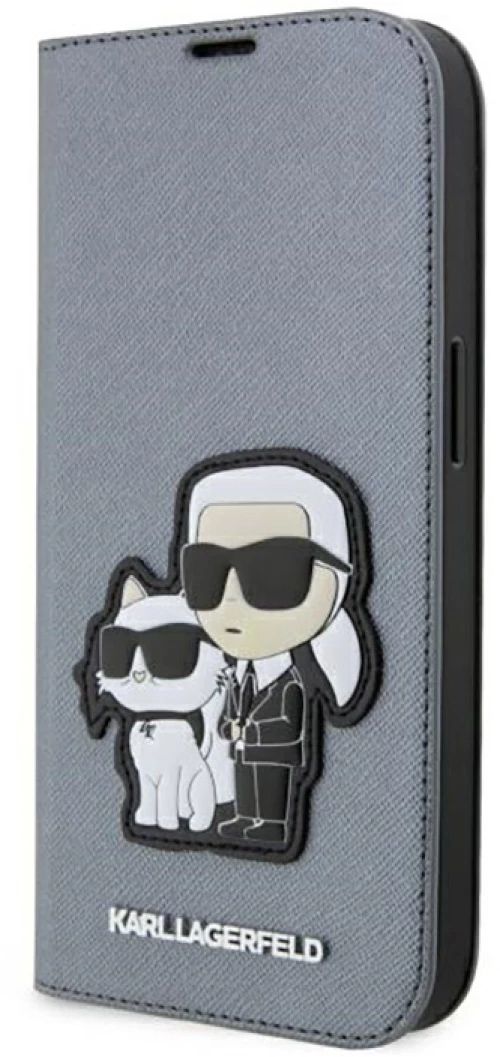 Karl Lagerfeld Booktype NFT Saffiano Karl & Choupette - Case for iPhone 14 Pro (Silver)