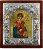 Ασημένια εικόνα ΑΓΙΟΣ ΠΑΝΤΕΛΕΗΜΩΝ-ΑΓΙΟΓΡΑΦΙΑ  19.5x17.5cm