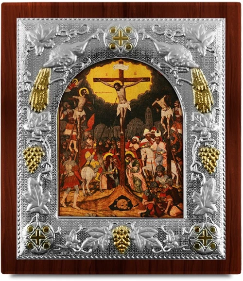 Ασημένια εικόνα ΣΤΑΥΡΩΣΗ-ΑΓΙΟΓΡΑΦΙΑ  27x24cm