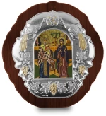 Ασημένια εικόνα ΑΓΙΟΙ ΚΥΠΡΙΑΝΟΣ κ ΙΟΥΣΤΙΝΗ ΑΓΙΟΓΡΑΦΙΑ 22x21cm