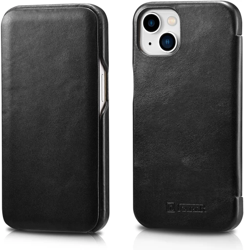 iCarer Curved Edge Vintage Folio Θήκη προστασίας πορτοφόλι από γνήσιο δέρμα iPhone 13 mini black (RIX1301-BK)