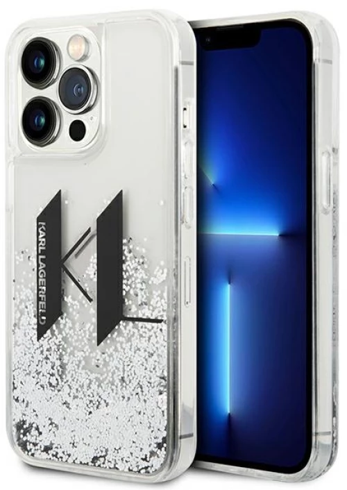 Karl Lagerfeld Liquid Glitter Big Logo Case - Case for iPhone 14 Pro (Silver)