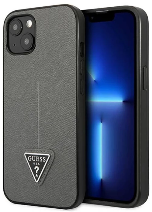 Guess Saffiano Triangle Logo Case - Case for iPhone 14 (Silver)