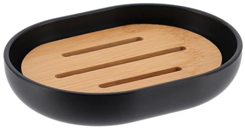 Σαπουνοθήκη πλαστική μαύρη με bamboo