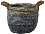 Καλάθι ψάθινο γαλάζιο Φ26x21