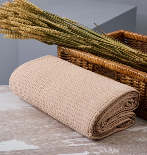 Κουβέρτα Μονόχρωμη Πικέ Summer Line CVC - L. Beige, 230x265