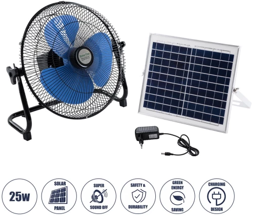 GloboStar SOLARO-FAN 85351 Solar Fan Αυτόνομος Ηλιακός Επιδαπέδιος Ανεμιστήρας 25W Μπλέ