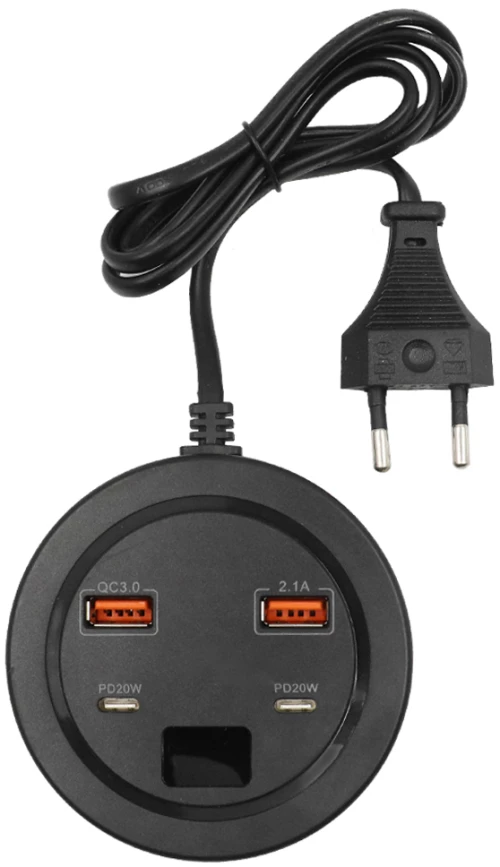 Βάση Φορτιστής με Οθόνη LCD και 2 Θύρες USB-A - 2 Θύρες USB-C Power Socket PD20W Μαύρο