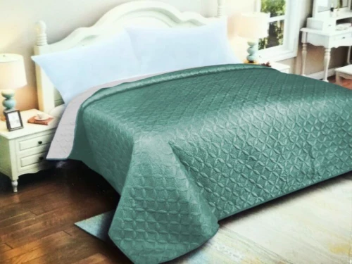 Κουβερλί Υπέρδιπλο Microfiber Διπλής Όψης Ρόμβος Γαρύφαλλο 220x240 - Τυρκουάζ-Γκρι