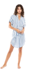 Γυναικείο Beachwear Pink Label - Λευκό - Μπλε ρίγες - Κοντό σεμιζιέ