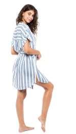 Γυναικείο Beachwear Pink Label - Λευκό - Μπλε ρίγες - Κοντό σεμιζιέ