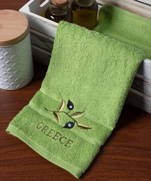 Δωδεκάδα πετσέτες χεριών (30cm x 50cm) πράσινο με κλαδί GREECE Silk Fashion