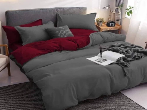 Σετ Σεντόνια Γίγας - King Size 100% Βαμβακοσατέν Δίχρωμα  Γαρύφαλλο 240x270 - Γκρι-Μπορντό