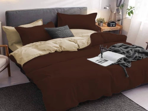 Σετ Σεντόνια Γίγας - King Size 100% Βαμβακοσατέν Δίχρωμα  Γαρύφαλλο 240x270 - Καφέ/μπεζ