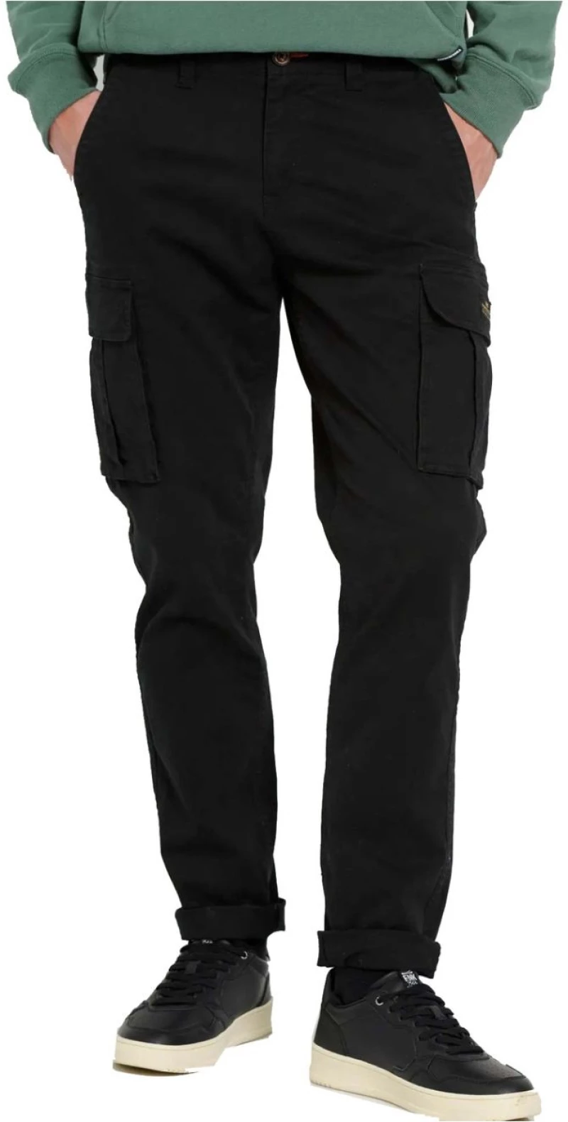FUNKY BUDDHA Ανδρικό μαύρο ελαστικό cargo παντελόνι FBM008-002-02 BLACK