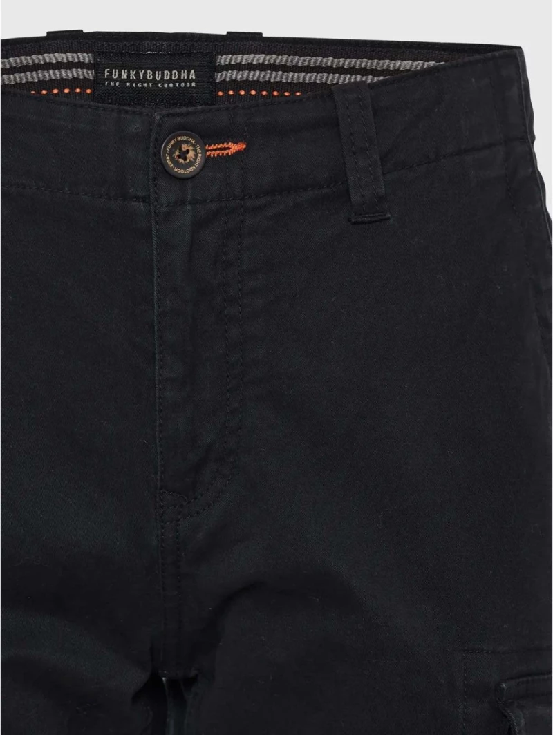 FUNKY BUDDHA Ανδρικό μαύρο ελαστικό cargo παντελόνι FBM008-002-02 BLACK