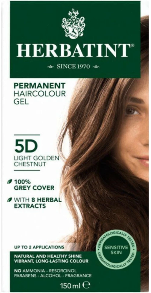 Herbatint Permanent Haircolor Gel 5D Φυτική Βαφή Μαλλιών Καστανό Ανοιχτό Χρυσαφί 150ml