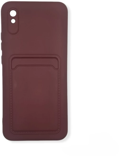 Card Case silicone wallet case with card holder documents for Xiaomi Redmi 9A burgundy