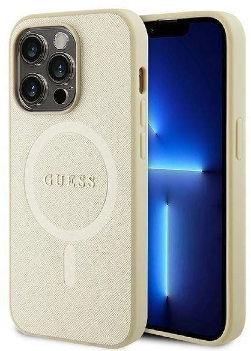 Original Case APPLE IPHONE 15 PRO MAX Guess Hardcase Saffiano MagSafe (GUHMP15XPSAHMCB) gold