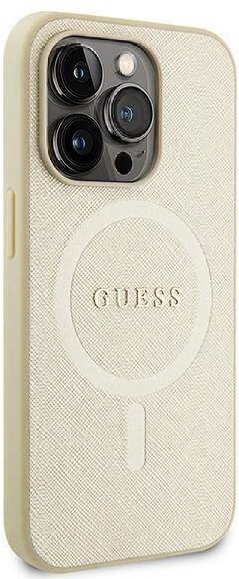 Original Case APPLE IPHONE 15 PRO MAX Guess Hardcase Saffiano MagSafe (GUHMP15XPSAHMCB) gold