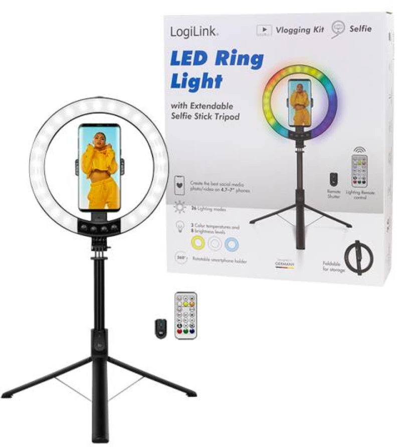 Smartphone Ring with Selfie Stick Tripod Remote Shutter Logilink 25 cm AA0156